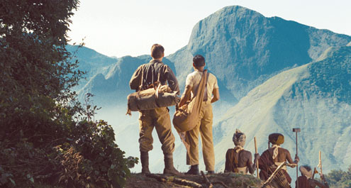 Moores and T.K. look out from the path of the new road – one of several shots reminiscent of Black Narcissus.