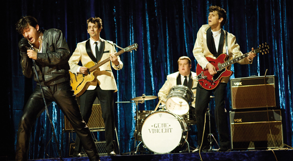Carl Barât as Gene Vincent with the Outlaws/Tornados (Ralf Little, James Corden and Mathew Baynton 