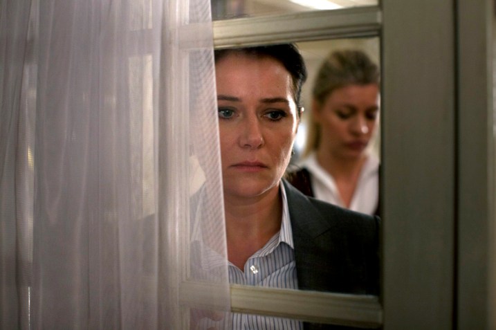 A wonderful melodrama composition featuring Birgitte (Sidse Babett Knudsen) and behind her Cecilie, Birgitte's husband's new partner. (High res image courtesy DR taken from the website at http://www.linktv.org/borgen/press)