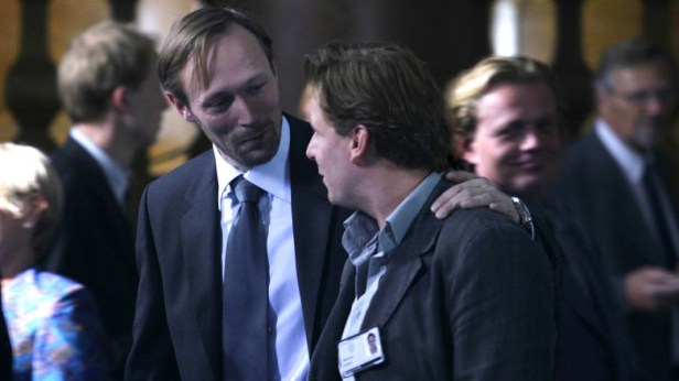 Lars Mikkelsen (left) as the spin doctor feeding the naive Ulrik (Anders W. Berthelsen)
