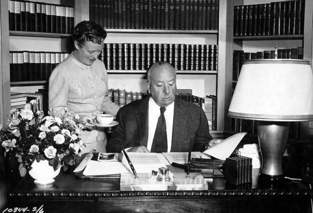 Alma Reville and Alfred Hitchcock at home in what looks like the 1960s. (image from: http://acertaincinema.com/media-tags/alma-reville/)