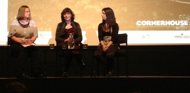 (from left) Cornerhouse Film Programme Manager Rachel Hayward, Patricia Ferreira and an interpreter (sorry, I didn't catch the name)