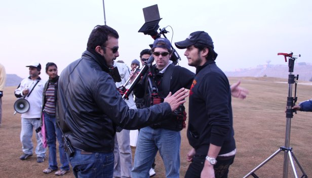 On the shoot for WAAR, lead actor Shaan Shahid is on the left and director Bilal Lashari on the right.