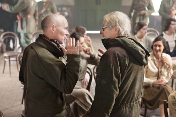 Paul Laverty (left) and Ken Loach on set for JIMMY'S HALL