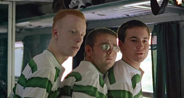 The football supporters (l-r William Ruane, Gary Maitland and Martin Compston)
