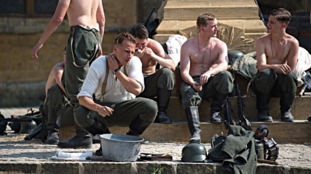 The German soldiers display themselves in the village