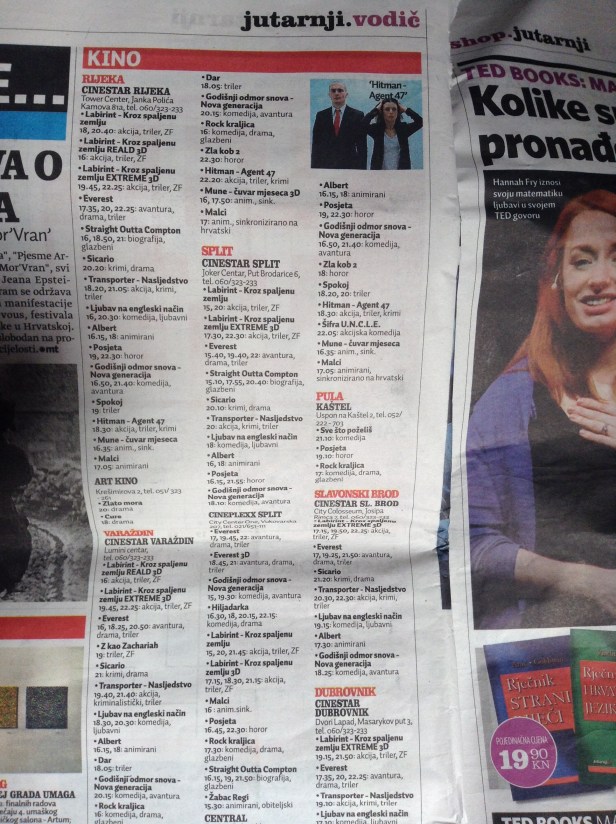 Cinema listings in Dalmatia for 23rd September.