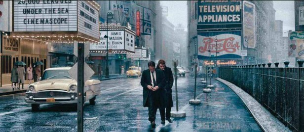 Dennis Stock (Robert Pattinson) about to take the iconic image of James Dean (Dane DeHaan) in Times Square in 1955.