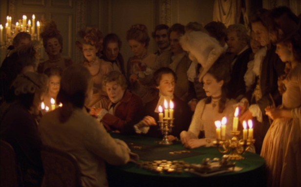 One of Alcott's interiors lit by candles. Lady Lyndon ( Marisa Berenson) at the card table with her son's tutor and the family chaplin Rev. Runt (Murray Melvin)