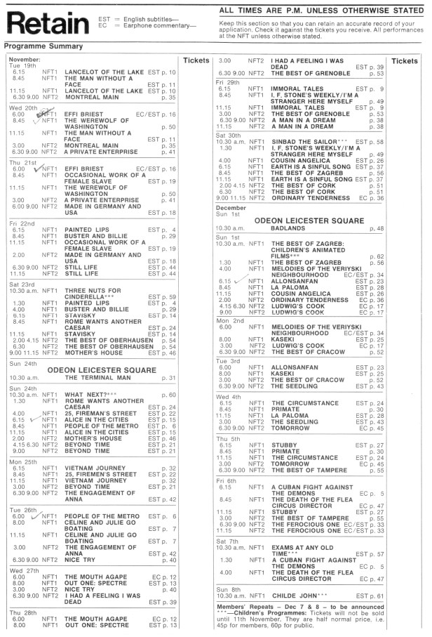 The film programme in 1974 